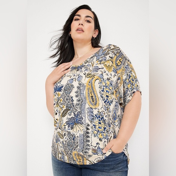 Delano Paisley yellow & blue Dolman Tee oversized maurices 24/7 size L #1542 - Picture 1 of 7